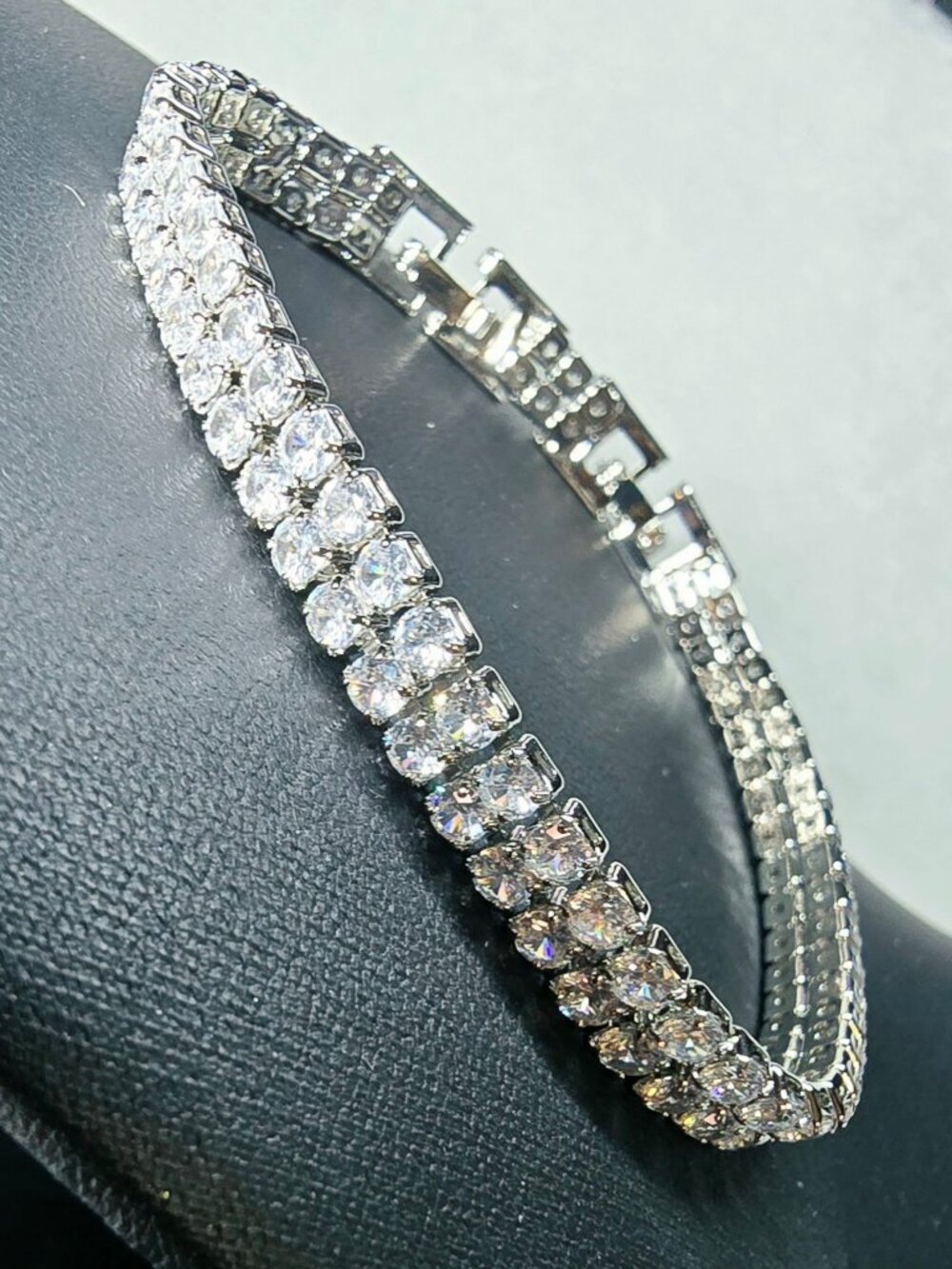 Size 7 Inch Double Row Tennis Bracelet White Gold Filled CZ Look Extender